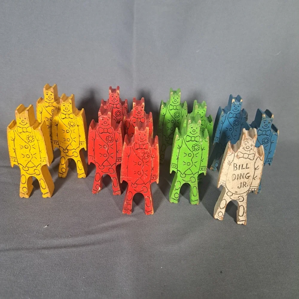 Bill Ding Vintage Wooden Balancing Clown Blocks Stackable 13 Pc Mid Century